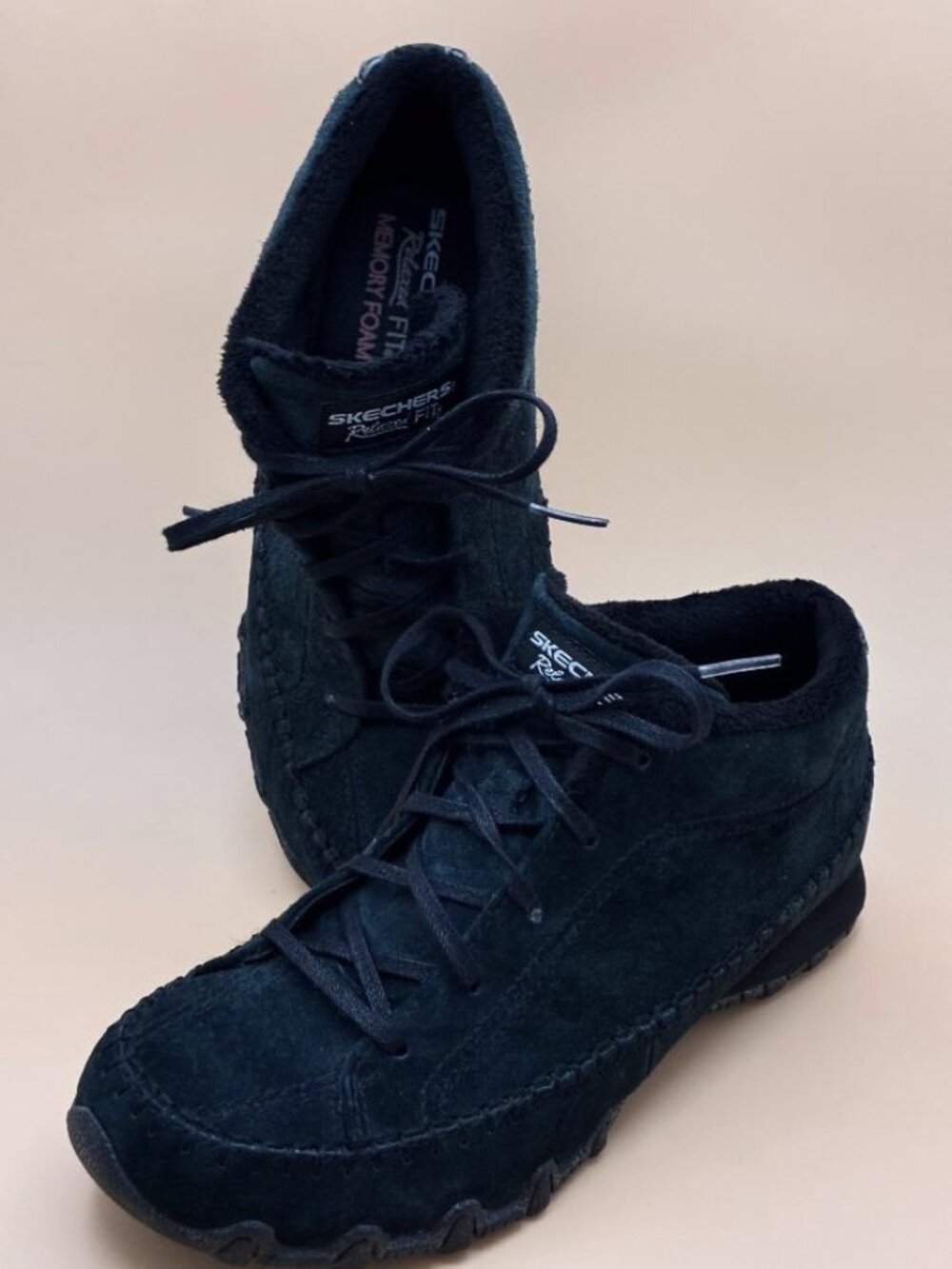 *GUC* Skechers Bikers Totem Pole Black Suede Faux Fur Ankle Boots Womens Sz 7.5